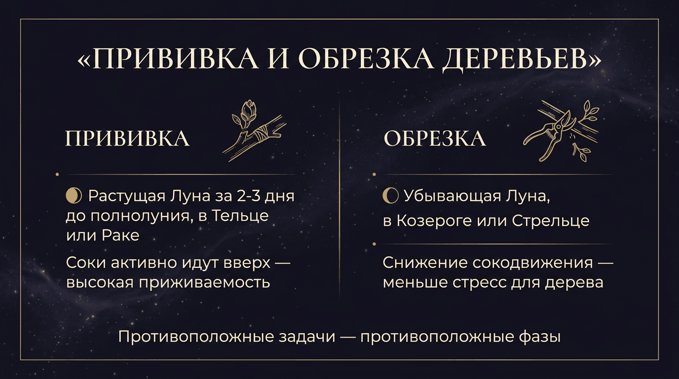 Прививка и обрезка деревьев по фазам Луны