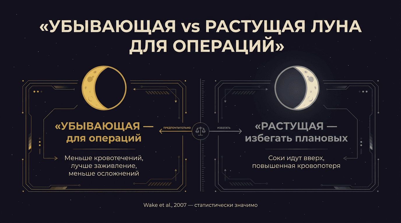 Убывающая vs растущая Луна для плановых операций