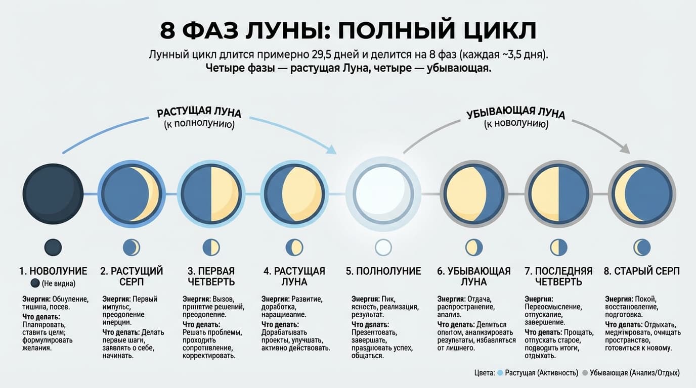 8 фаз лунного цикла