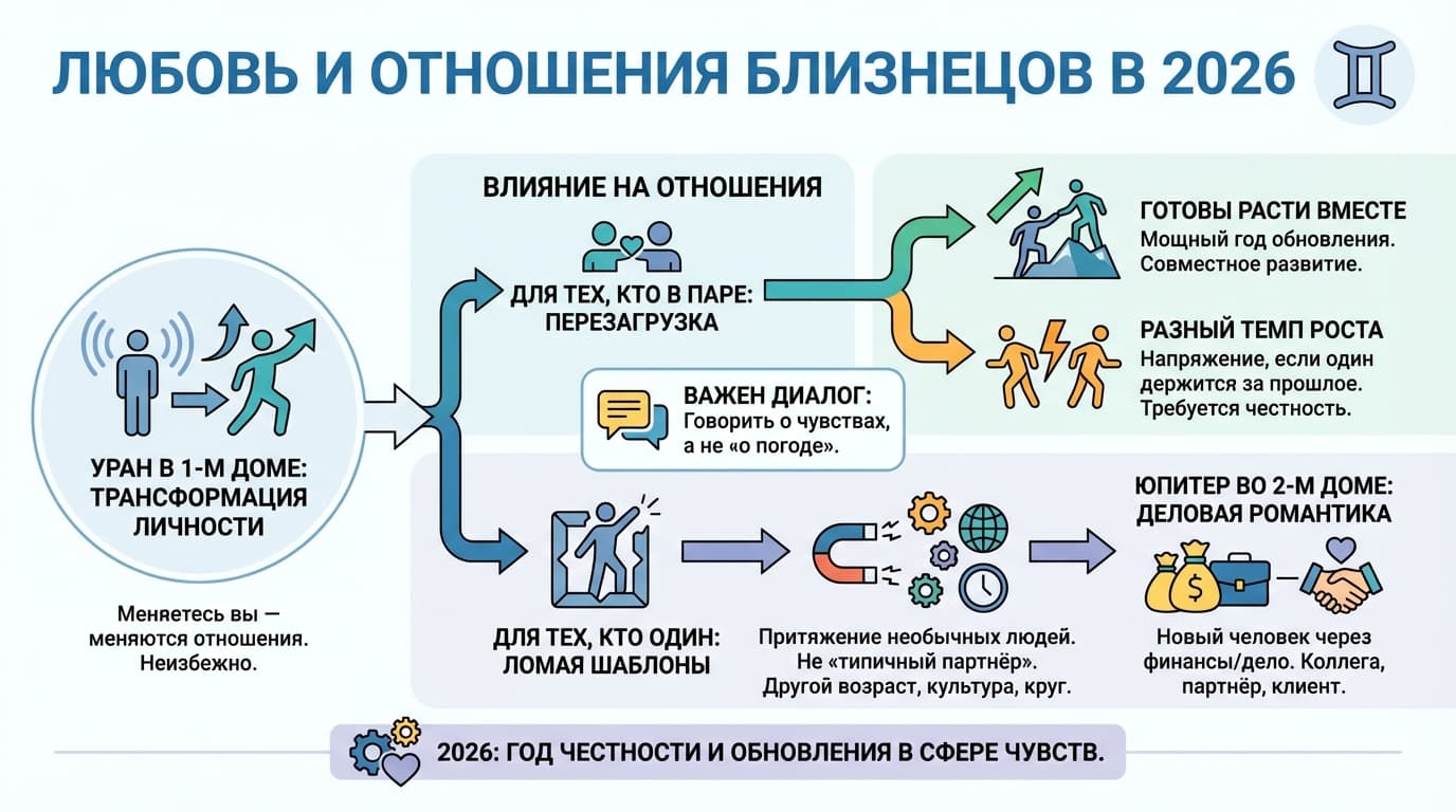Любовь и отношения Близнецов в 2026 — любовный гороскоп