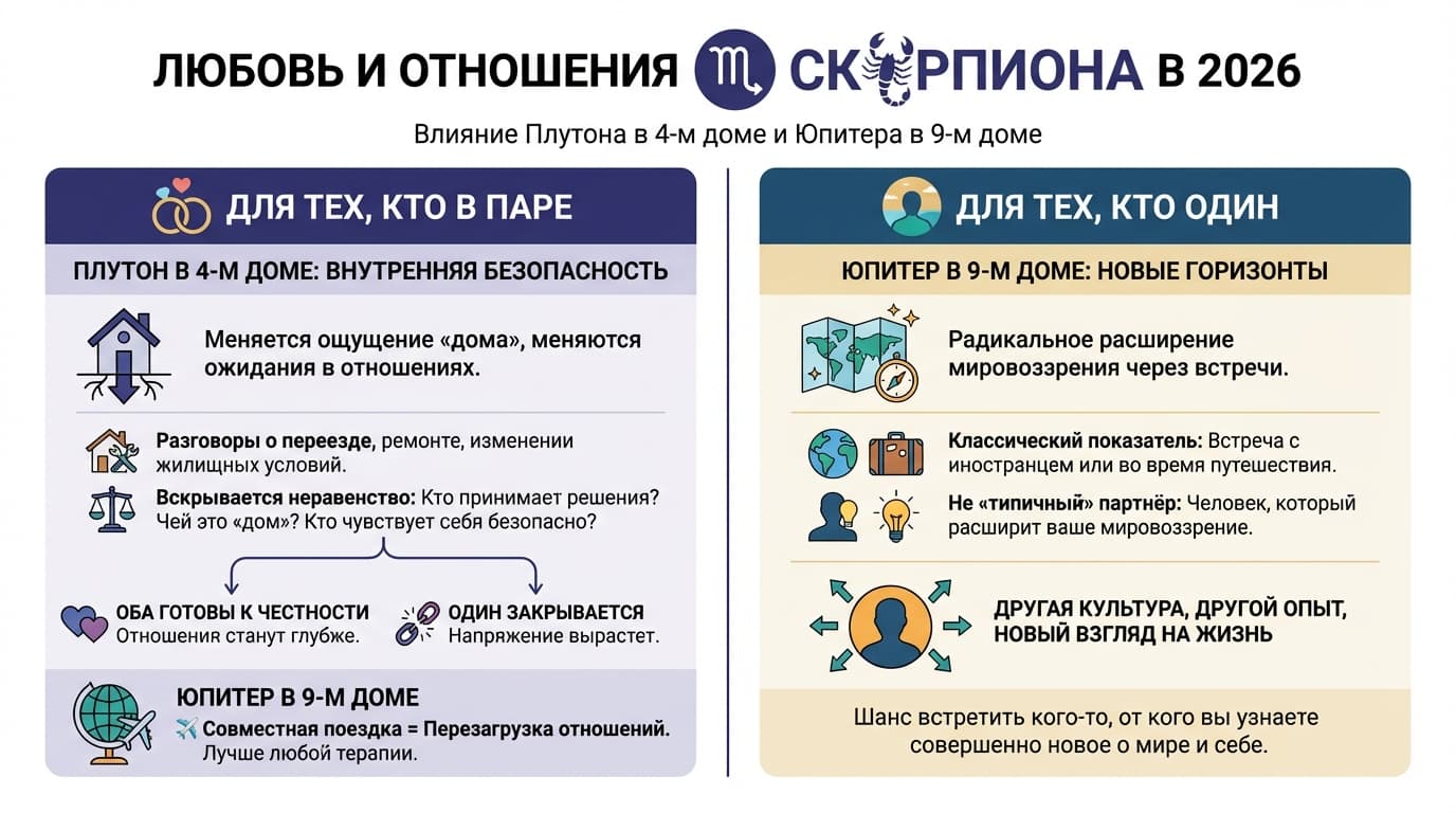 Любовь и отношения Скорпиона в 2026 — любовный гороскоп