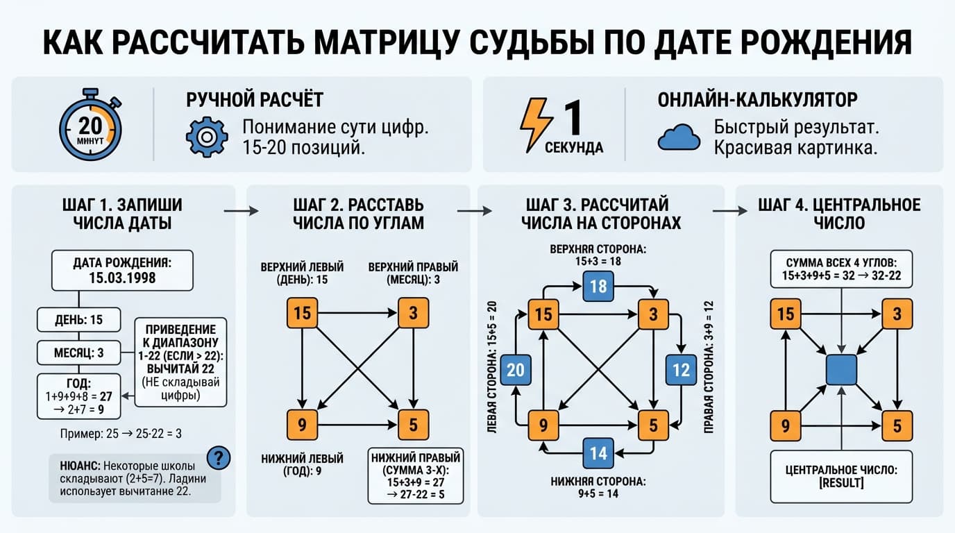Как рассчитать матрицу судьбы по дате рождения