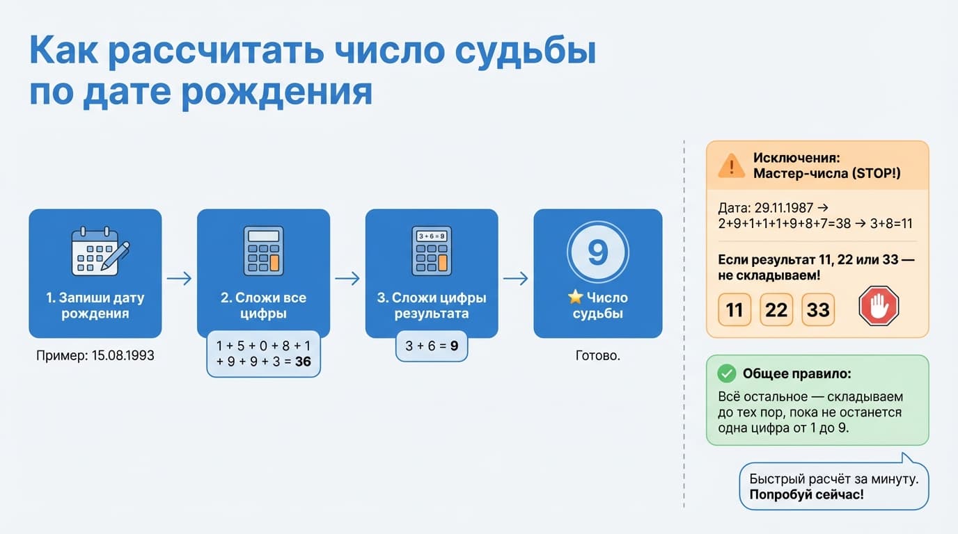 Как рассчитать число судьбы по дате рождения