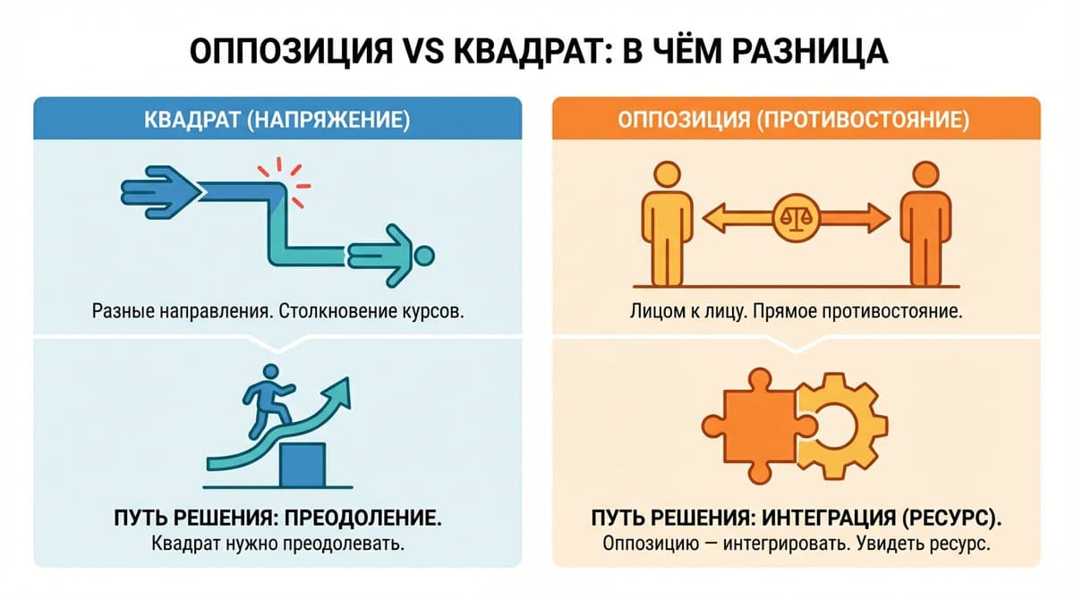 Оппозиция vs квадрат: в чём разница