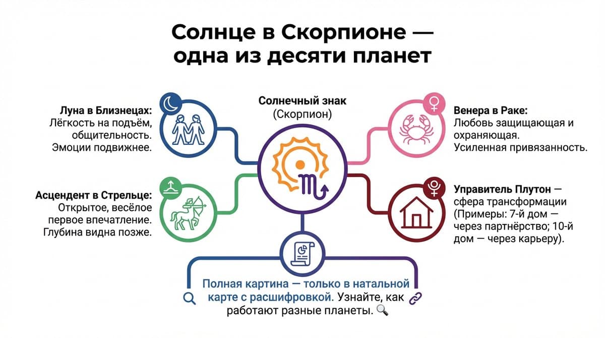Солнце в Скорпионе — одна из десяти планет