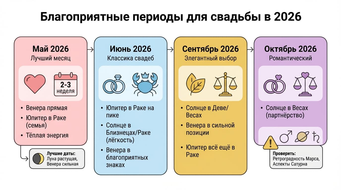 Благоприятные периоды для свадьбы в 2026