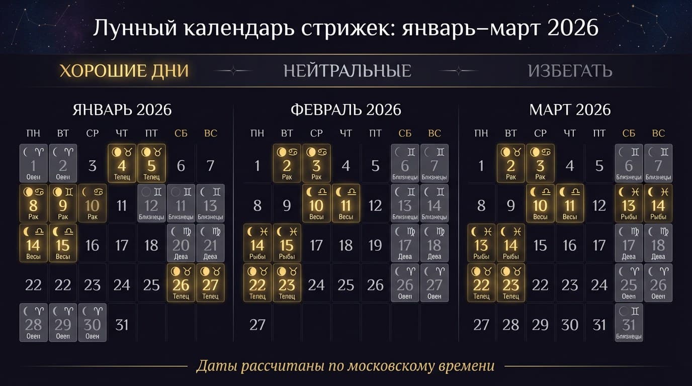 Лунный календарь стрижек на январь 2026