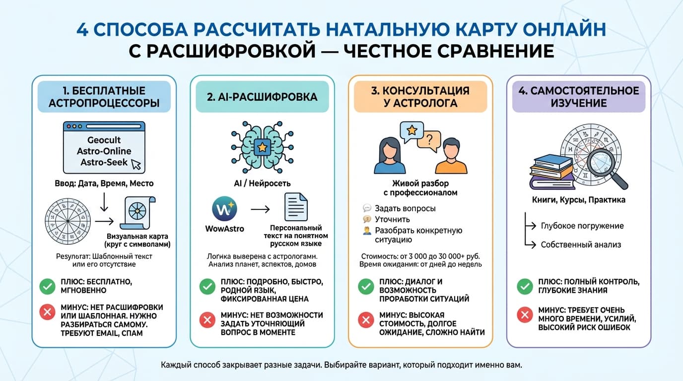 4 способа рассчитать натальную карту с расшифровкой — честное сравнение