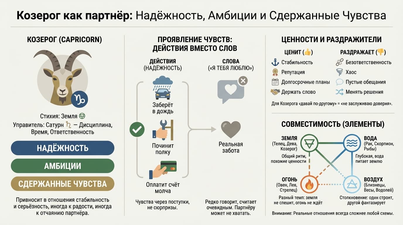 Козерог как партнёр, надёжность, амбиции и сдержанные чувства