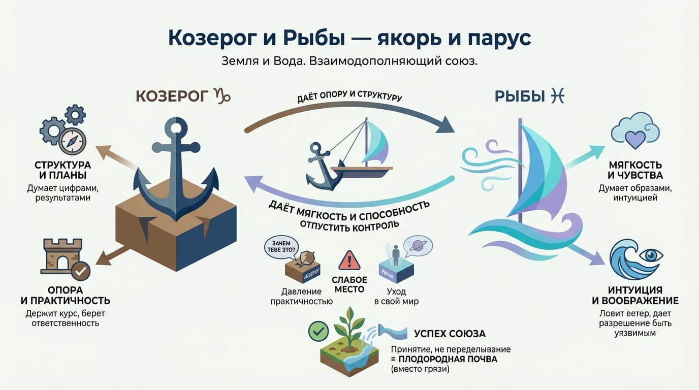 Козерог и Рыбы, якорь и парус