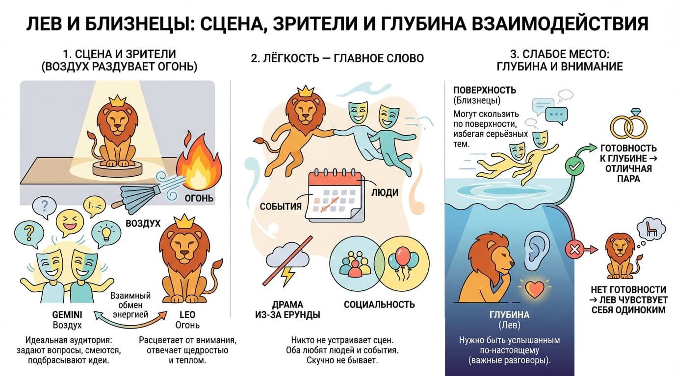 Лев и Близнецы — сцена и зрители