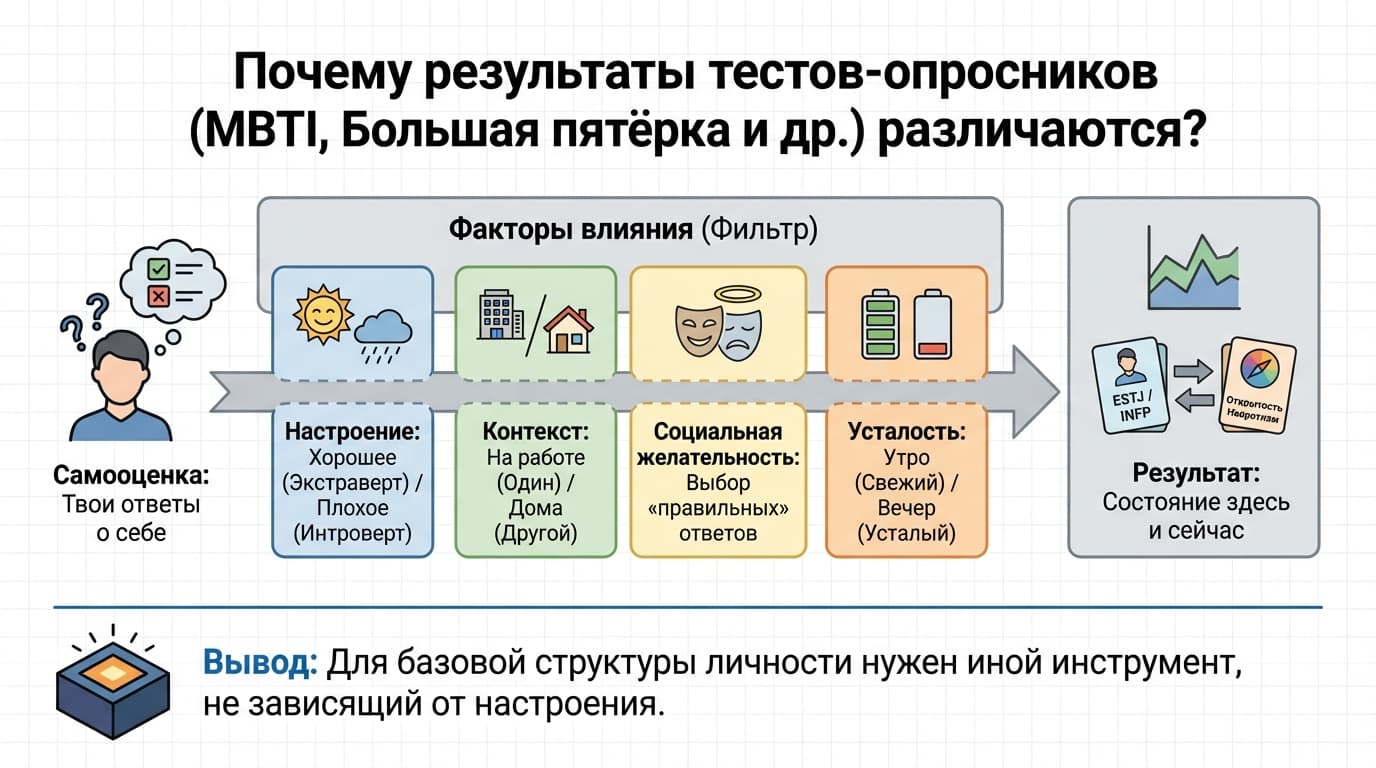 Почему тесты-опросники дают разные результаты